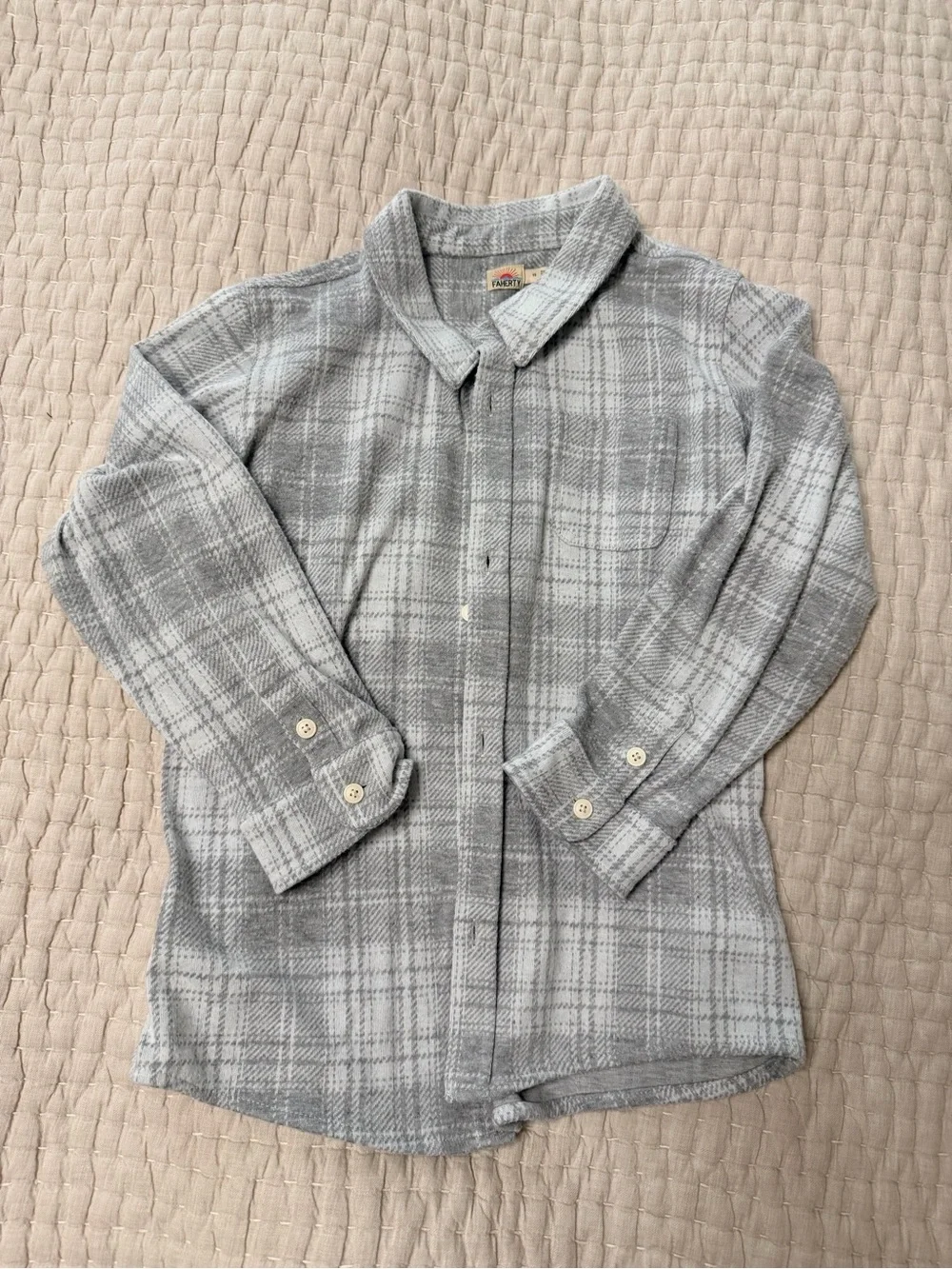 Faherty Gray Kids Plaid Long-Sleeve Button-Down Shirt, size 10, fits like size 8